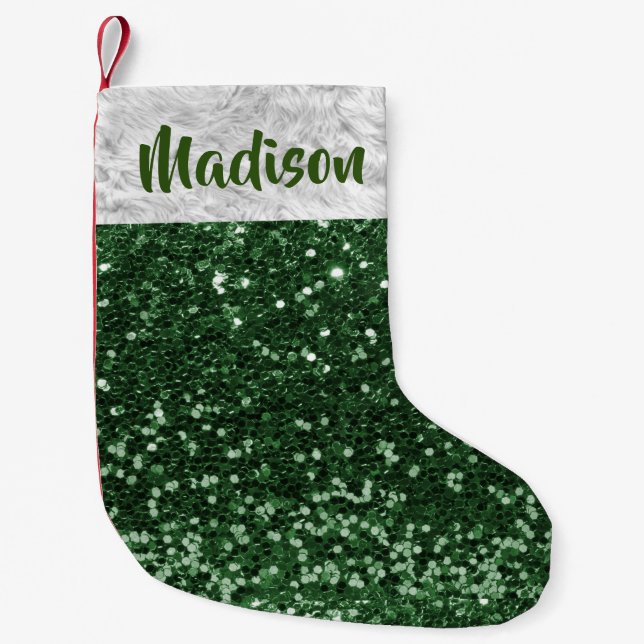 Calcetín Navideño Pequeño Navidades Purpurina Sequin Glam Green Personalizad (Anverso)