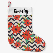 Navidades Red Poinsettia Chevron Blanco y Negro