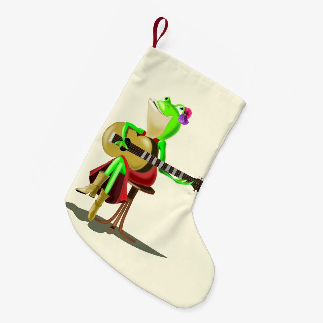 Calcetín Navideño Pequeño Navidades repartiendo rana con guitarra - Diversió (Frente (Colgado))