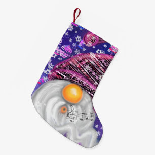 Calcetín Navideño Pequeño Navidades Reportando Gnome Feliz En Gorra Púrpura