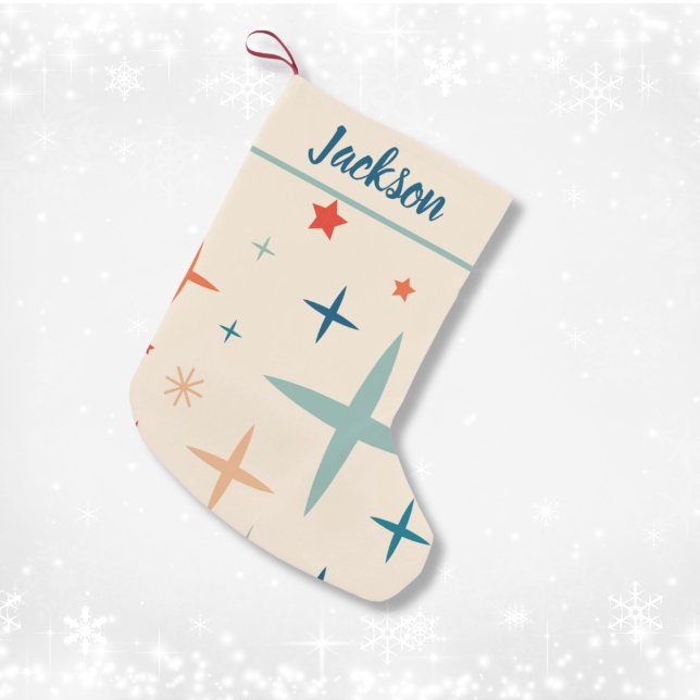 Calcetín Navideño Pequeño Navidades retro Personalizado de parkle (Retro Christmas Sparkle Custom Small Christmas Stocking
)