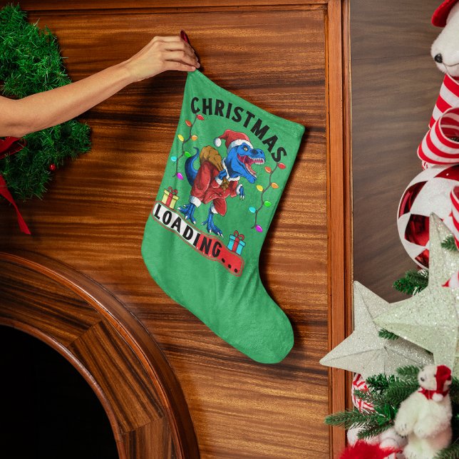 Calcetín Navideño Pequeño Navidades Rex de Dinosaurio Azul cargando camiseta (Subido por el creador)