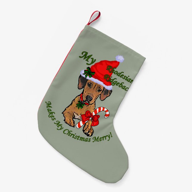 Calcetín Navideño Pequeño Navidades Ridgeback de Rhodesia (Frente (Colgado))