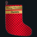 Calcetín Navideño Pequeño Navidades rojos de Santa Snowman reaccionando<br><div class="desc">Navidades de personalizable cargados con CORAZONES DE AMOR ROJO TRÍO DE ORO Y PERSONALIZABLE COMPLETO</div>