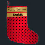 Calcetín Navideño Pequeño Navidades rojos de Santa Snowman reaccionando<br><div class="desc">Navidades de personalizable cargados con CORAZONES DE AMOR ROJO TRÍO DE ORO Y PERSONALIZABLE COMPLETO</div>