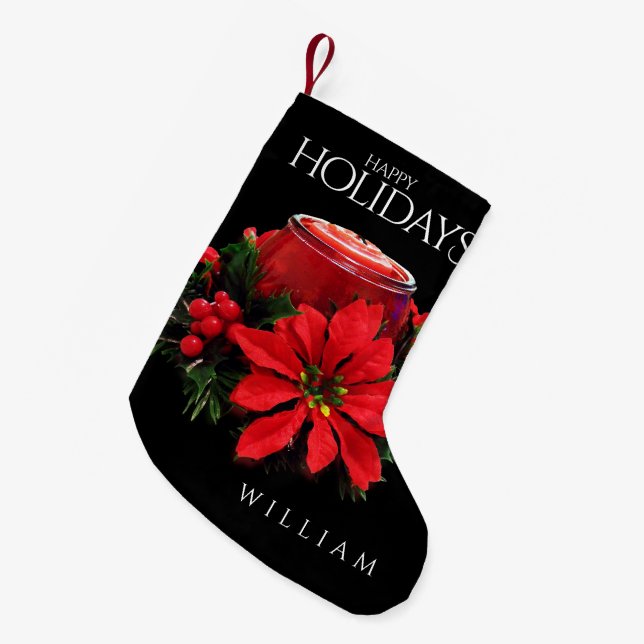 Calcetín Navideño Pequeño Navidades rojos festivos Candle Holly Poinsettias (Frente (Colgado))