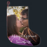 Calcetín Navideño Pequeño Navidades románticos entregan foto de Personalizad<br><div class="desc">Una reserva de Navidades especiales con una fotografía de su elección. Un hermoso regalo para tu novia que será valorado y reutilizado cada año.</div>