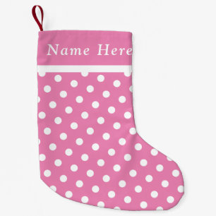 Calcetín Navideño Pequeño Navidades rosados de Polka blanco levantando nombr