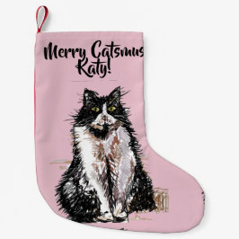 Calcetín Navideño Pequeño Navidades rosados de Tuxedo Cat Merry Catsmus