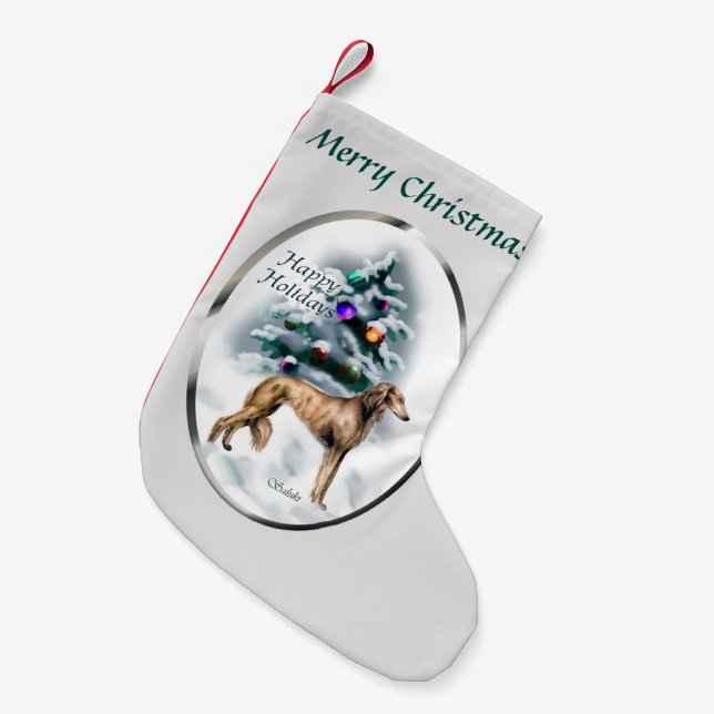 Calcetín Navideño Pequeño Navidades Saluki (Frente (Colgado))