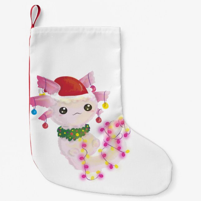 Calcetín Navideño Pequeño navidades santa axolotl (Anverso)