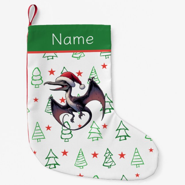Calcetín Navideño Pequeño Navidades Santa hat pterodáctilo (Anverso)