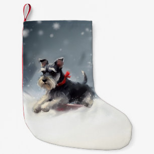 Calcetín Navideño Pequeño Navidades Schnauzer en miniatura en invierno