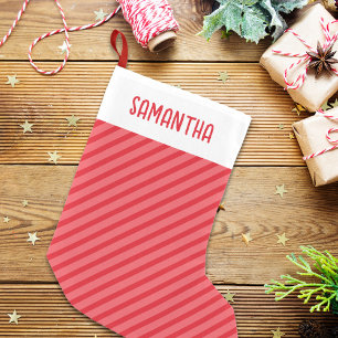 Calcetín Navideño Pequeño Navidades Sencillo Red Whimsical Stripes Cute