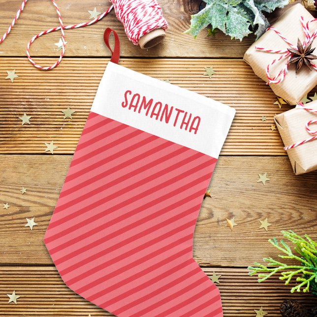 Calcetín Navideño Pequeño Navidades Sencillo Red Whimsical Stripes Cute (Christmas whimsical red holiday striped stocking.)