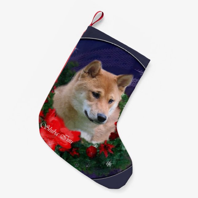 Calcetín Navideño Pequeño Navidades Shiba Inu (Frente (Colgado))