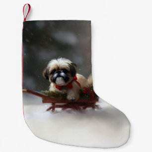 Calcetín Navideño Pequeño Navidades Shih Tzu nevan en invierno