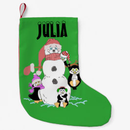 Calcetín Navideño Pequeño Navidades Snowman Y Penguins