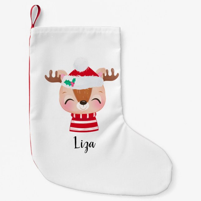 Calcetín Navideño Pequeño Navidades sonriendo cara de reno (Anverso)