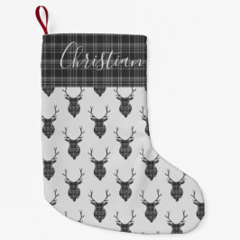 Calcetín Navideño Pequeño Navidades Stag Head Gray Tartan Personalizado