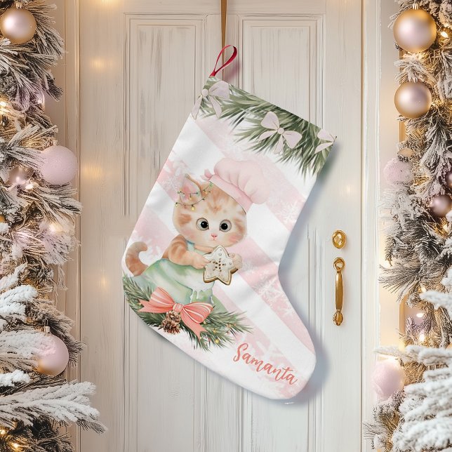 Calcetín Navideño Pequeño Navidades Stocking Cookies Cat (cute cat children’s Christmas stocking featuring an adorable kitten design in a festive holiday styl)