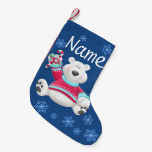 Calcetín Navideño Pequeño Navidades Stocking Polar Bear Pattern Holiday