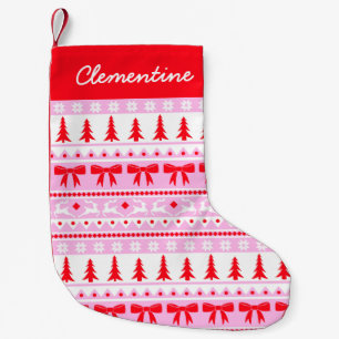 Calcetín Navideño Pequeño Navidades suéter de piel falsa con nombre rosa y r