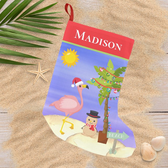 Calcetín Navideño Pequeño Navidades Summer Flamingo Beach Nombre personaliza (Subido por el creador)
