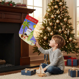 Calcetín Navideño Pequeño Navidades Summer Santa Beach Surfing Personalizado