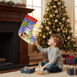 Calcetín Navideño Pequeño Navidades Summer Santa Beach Surfing Personalizado