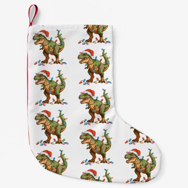 Calcetín Navideño Pequeño Navidades T Rex Dinosaur Xmas Dino Tyrannosaurus (Anverso)