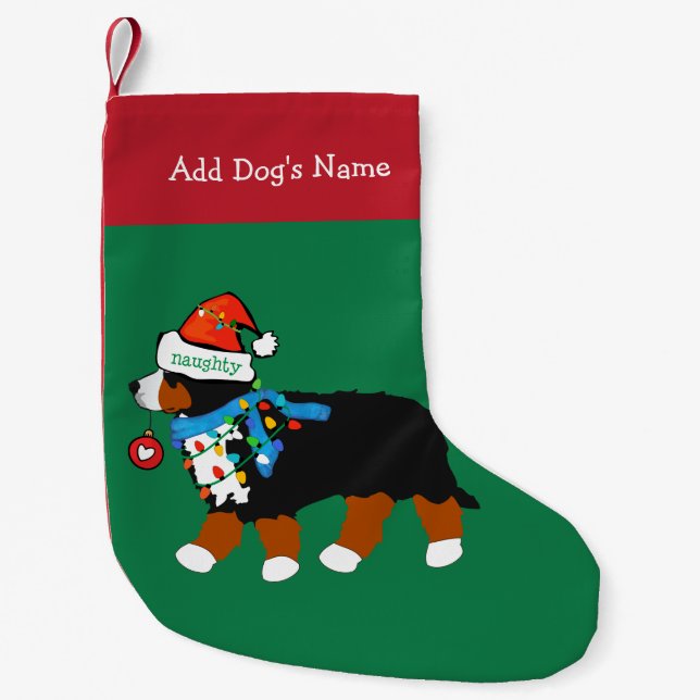 Calcetín Navideño Pequeño Navidades traviesos Bernese Mountain Dog Personali (Anverso)