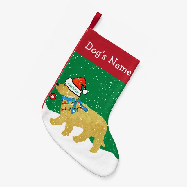 Calcetín Navideño Pequeño Navidades traviesos personalizados Goldendoodle (Frente (Colgado))