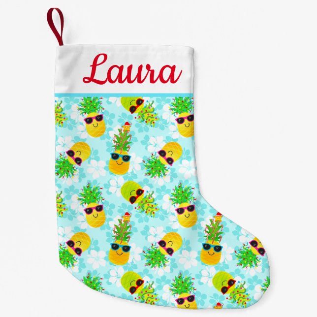 Calcetín Navideño Pequeño Navidades tropicales divertidos (Anverso)