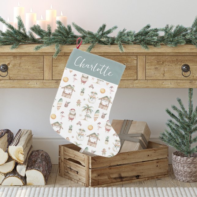 Calcetín Navideño Pequeño Navidades tropicales divertidos personalizados (Subido por el creador)