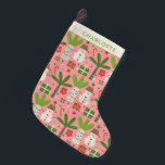 Calcetín Navideño Pequeño Navidades tropicales hombres de nieve rosa verde p<br><div class="desc">Navidades de estilo tropical retro lindo con el tema de los hombres de nieve en rosa y verde,  personalizado con tu nombre.</div>