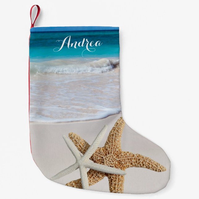 Calcetín Navideño Pequeño Navidades tropicales Playa Starfish Stocking (Anverso)