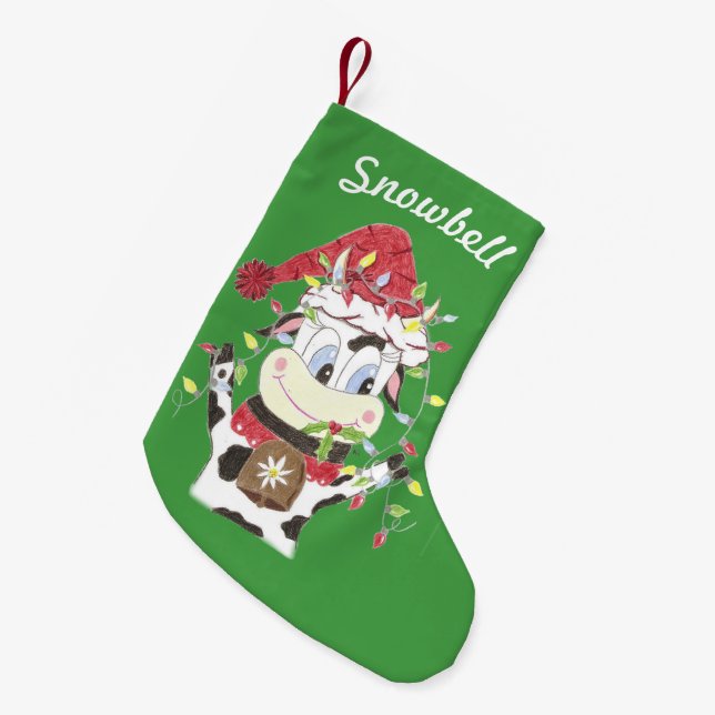 Calcetín Navideño Pequeño Navidades verdes mascotas personalizados (Frente (Colgado))