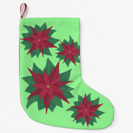 Calcetín Navideño Pequeño Navidades verdes rojos Poinsettias Stockings