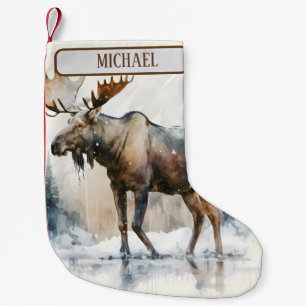 Calcetín Navideño Pequeño Navidades Vibes Watercolor Moose -