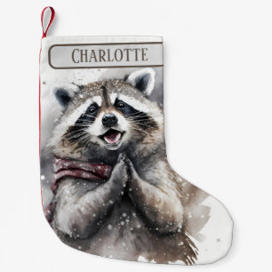 Calcetín Navideño Pequeño Navidades Vibes Watercolor Raccoon -