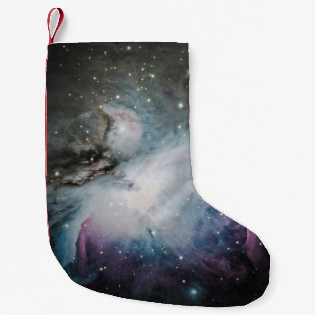 Calcetín Navideño Pequeño Nébula azul, gris y violeta (Anverso)