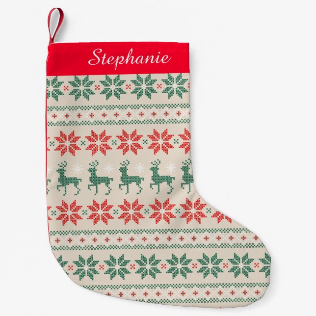 Calcetín Navideño Pequeño Needlepoint Look Navidades Stocking (Anverso)