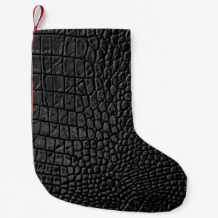 Calcetín Navideño Pequeño Negro brillante: Elegancia de textura de cuero