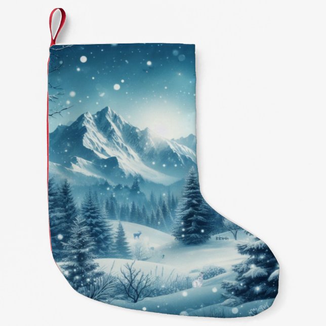 Calcetín Navideño Pequeño Nevada Winter Mountain (Anverso)