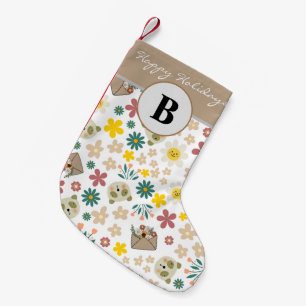 Calcetín Navideño Pequeño nietos monogramados con flor de bonito