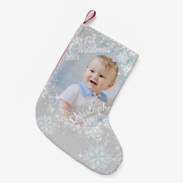 Calcetín Navideño Pequeño Nieve brillante y grisácea