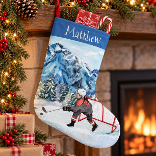 Calcetín Navideño Pequeño Nieve de Amante de Hockey Hielo Personalizado
