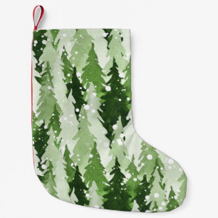 Calcetín Navideño Pequeño Nieve de pinos: Navidades de acuarela.