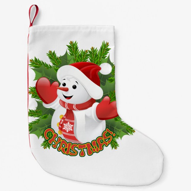 Calcetín Navideño Pequeño Niña con ornamento de copos de nieve de cristal (Anverso)